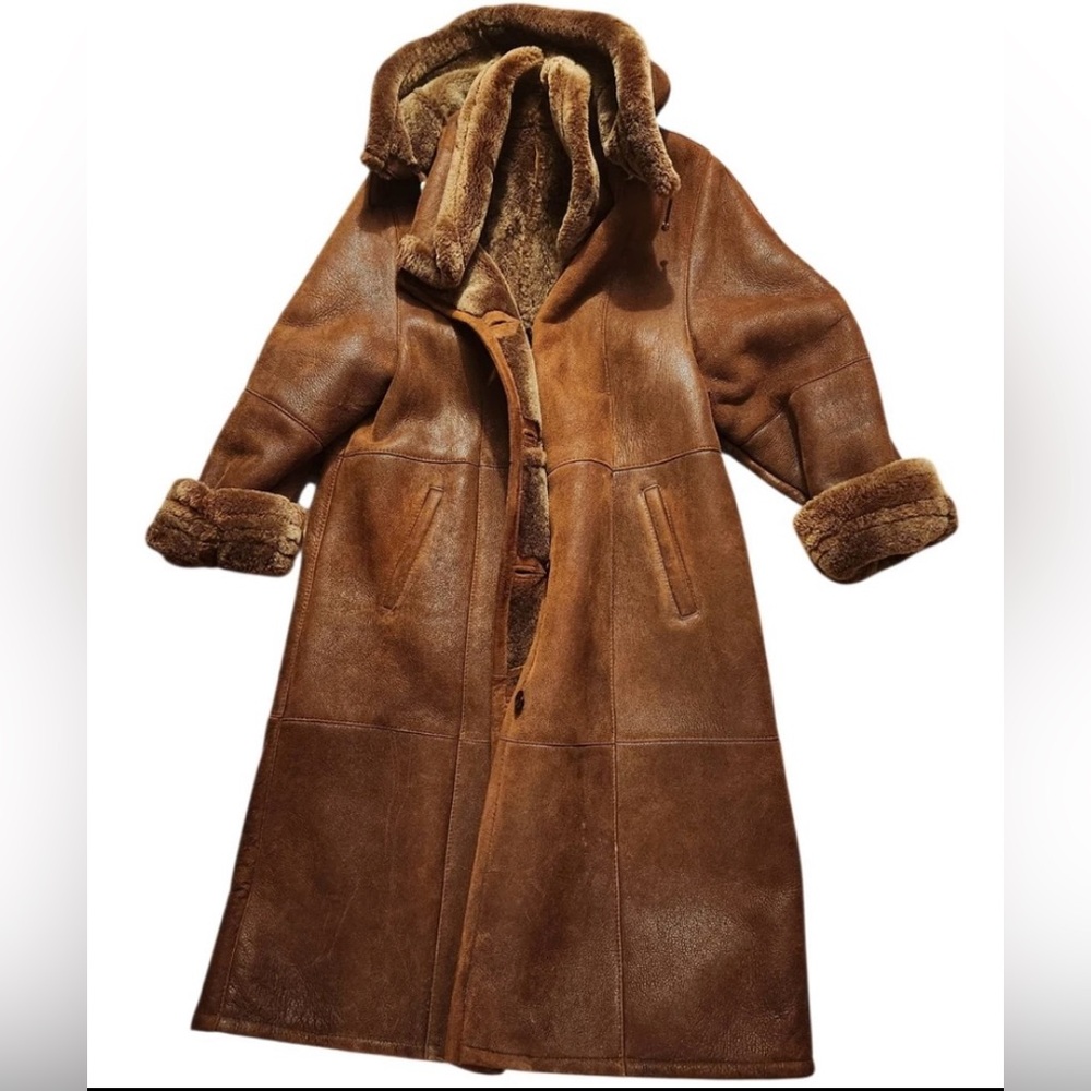 Unisex full length shearling coat. New.